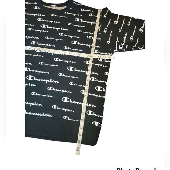 Champion Black White Men's Powerblend AOP Crewneck Logo Sweatshirt XL - Picture 10 of 13